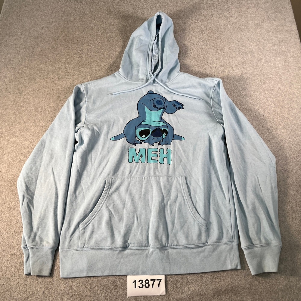 Disney Lilo & Stitch Hoodie Mens Medium Light Blue MEH Graphic Cotton Pullover